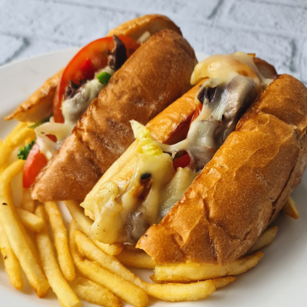 Philly cheese steak con papas fritas