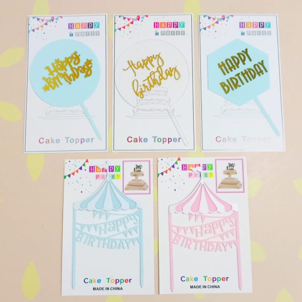 cinco toppers para dulces de cumpleaños